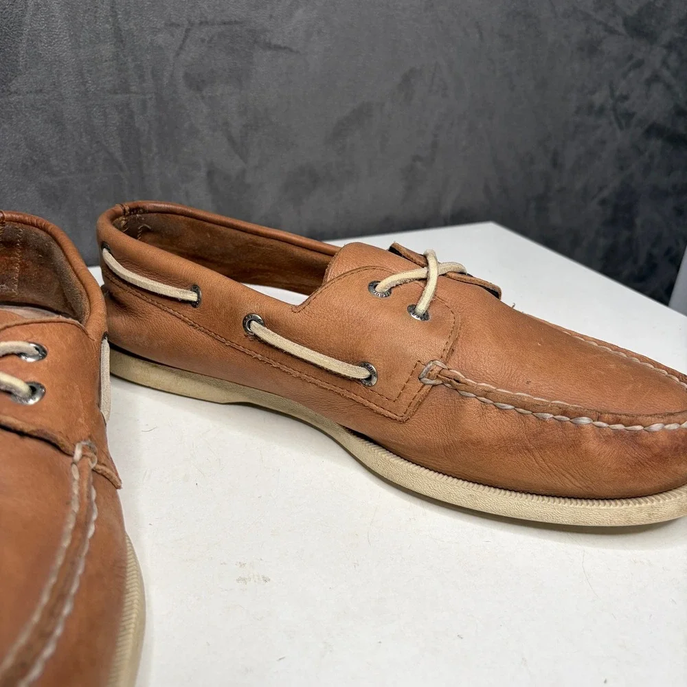 Sperry Top-Sider Boat Shoes Mens 13 Tan Leather STS17359 Classic Nautical Casual